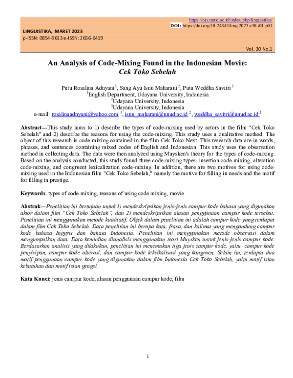 (PDF) An Analysis of Code Mixing Found in the Indonesian Movie: Cek ...