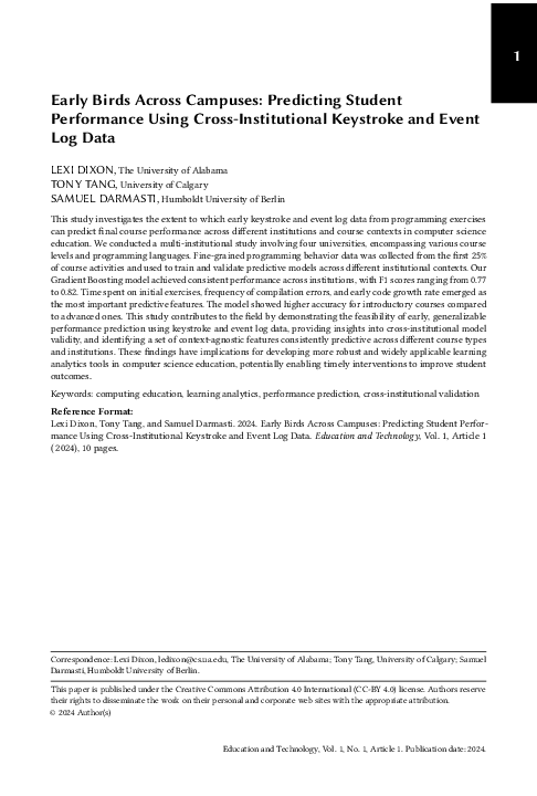 (PDF) Early Birds Across Campuses: Predicting Student Performance Using ...