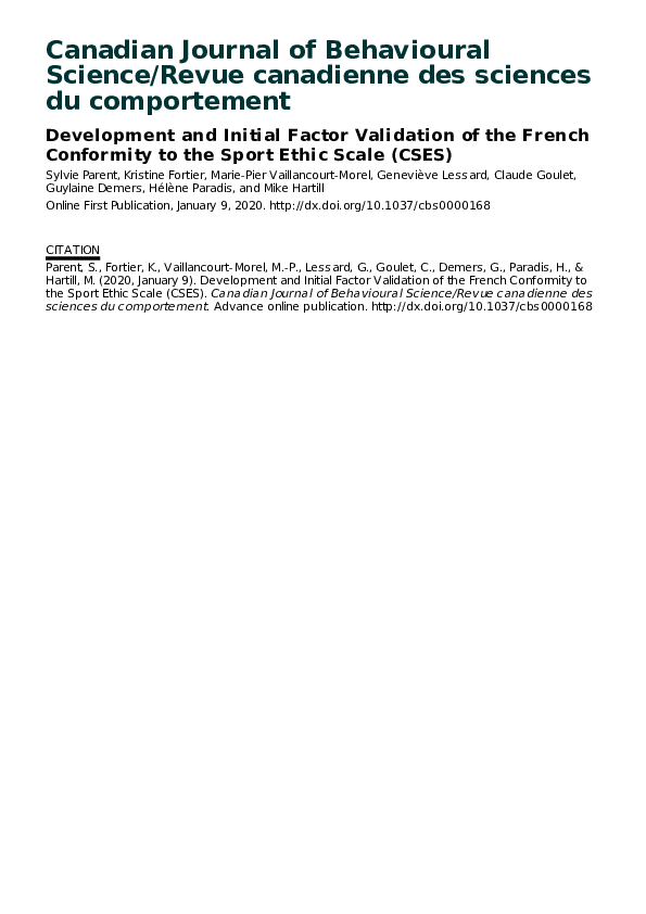 (PDF) Development and initial factor validation of the French ...