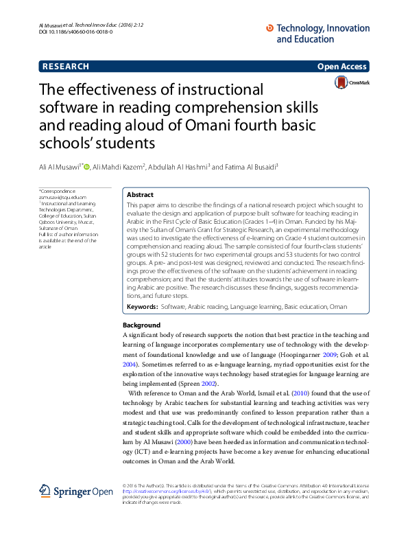 (PDF) The effectiveness of instructional software in reading ...