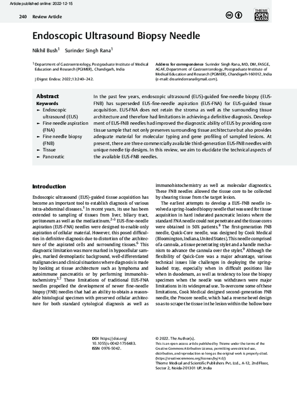 (PDF) Endoscopic Ultrasound Biopsy Needle