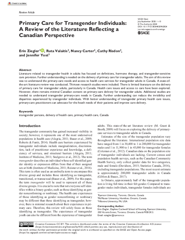 (PDF) Primary Care for Transgender Individuals: A Review of the ...