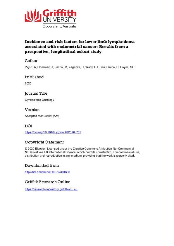 (PDF) Incidence and risk factors for lower limb lymphedema associated ...