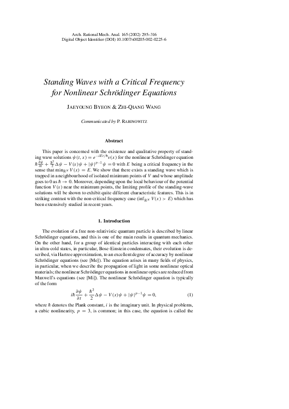 (PDF) Standing Waves with a Critical Frequency for Nonlinear ...