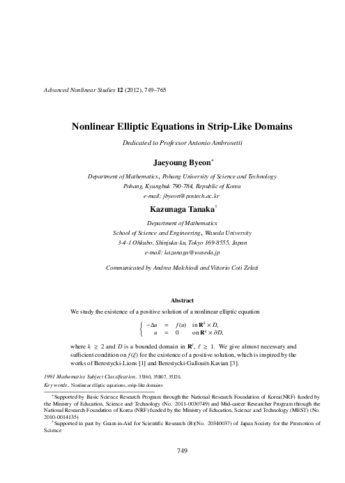 (PDF) Nonlinear Elliptic Equations in Strip-Like Domains