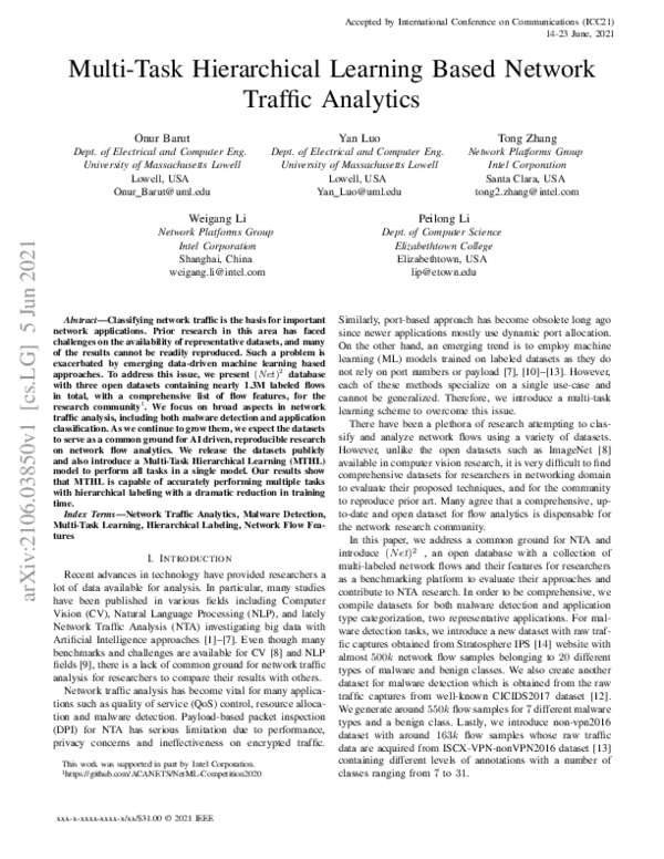(PDF) Multi-Task Hierarchical Learning Based Network Traffic Analytics