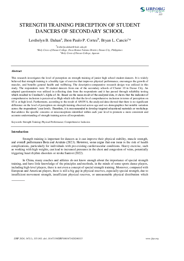 (PDF) Strength Training Perception of Student Dancers of Secondary School