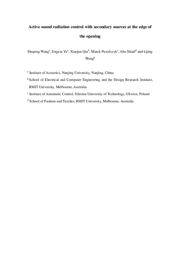 (PDF) Active sound radiation control with secondary sources at the edge ...