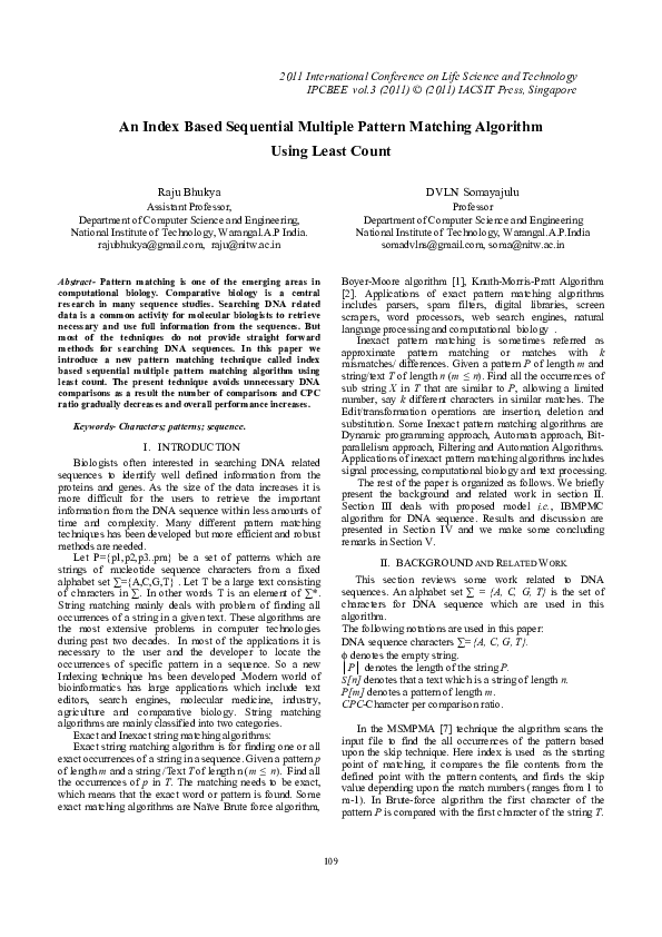 (PDF) An Index Based Sequential Multiple Pattern Matching Algorithm