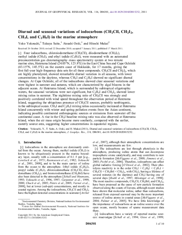 (PDF) Diurnal and seasonal variations of iodocarbons (CH2ClI, CH2I2 ...