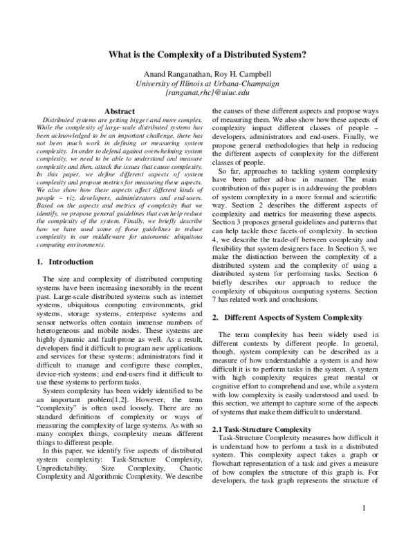 (PDF) What is the Complexity of a Distributed System