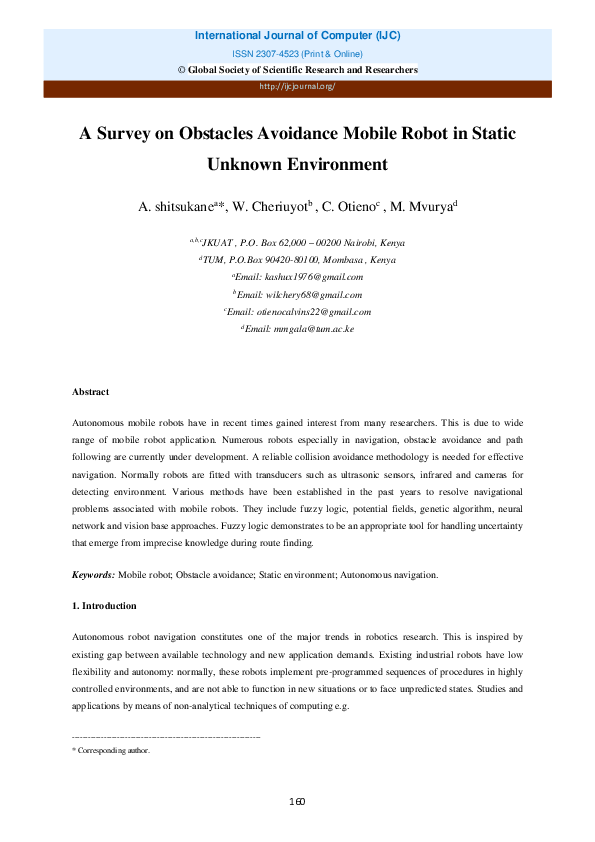 (PDF) A Survey on Obstacles Avoidance Mobile Robot in Static Unknown ...