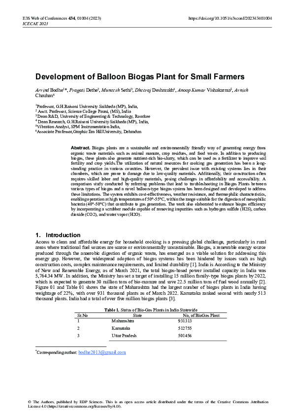 (PDF) Development of Balloon Biogas Plant for Small Farmers
