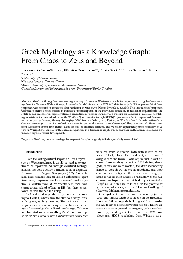 (PDF) Greek Mythology as a Knowledge Graph: From Chaos to Zeus and Beyond