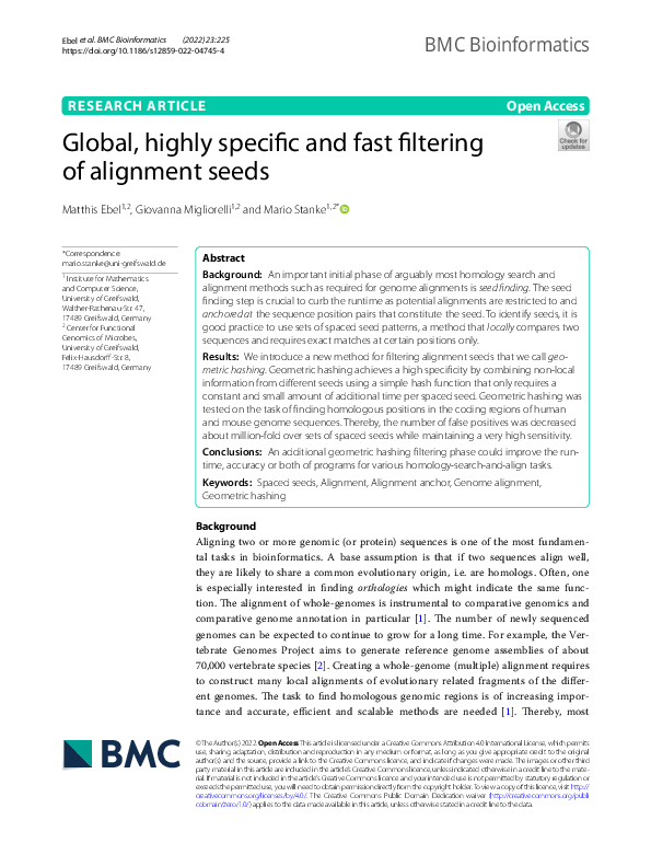 (PDF) Global, highly specific and fast filtering of alignment seeds