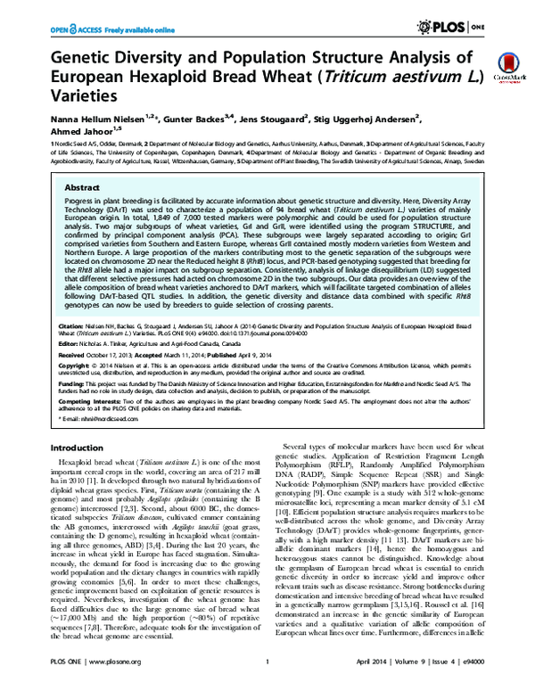 (PDF) Genetic Diversity and Population Structure Analysis of European ...