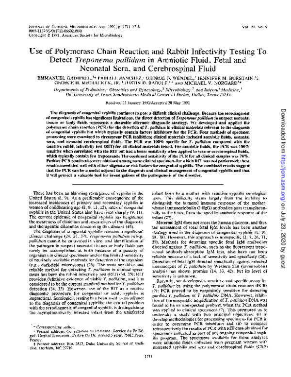 (PDF) Use of polymerase chain reaction and rabbit infectivity testing ...