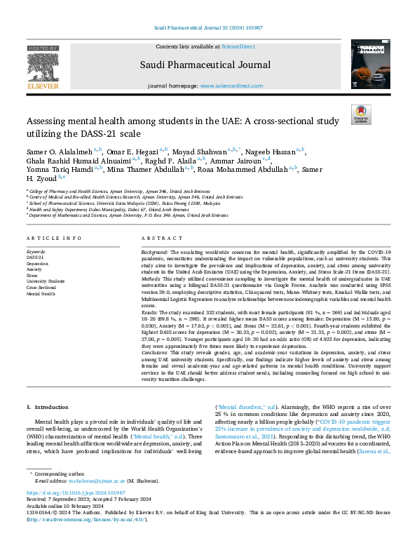 (PDF) Assessing mental health among students in the UAE: A cross ...