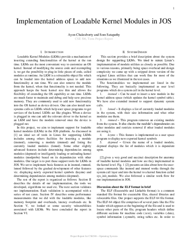 (PDF) Implementation of Loadable Kernel Modules in JOS