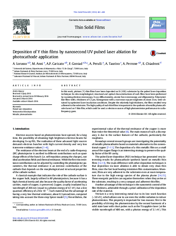 (PDF) Deposition of Y thin films by nanosecond UV pulsed laser ablation ...