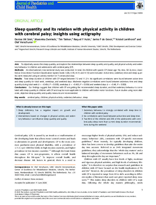 (PDF) Sleep quantity and its relation with physical activity in ...