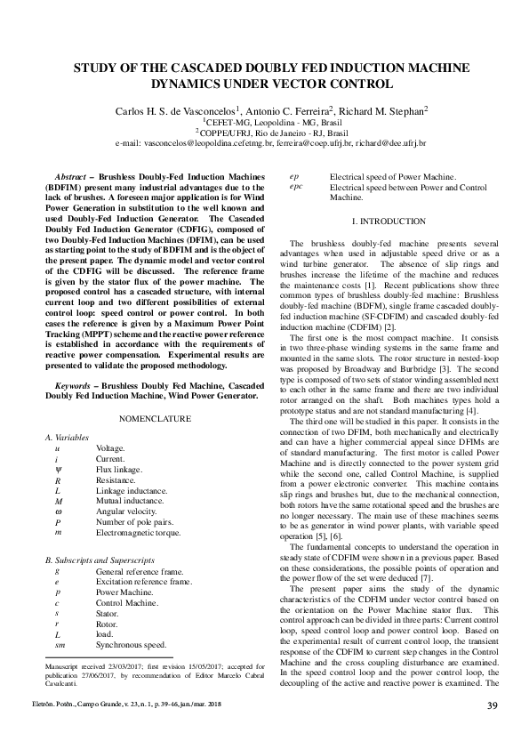 (PDF) Study Of The Cascaded Doubly Fed Induction Machine Dynamics Under ...