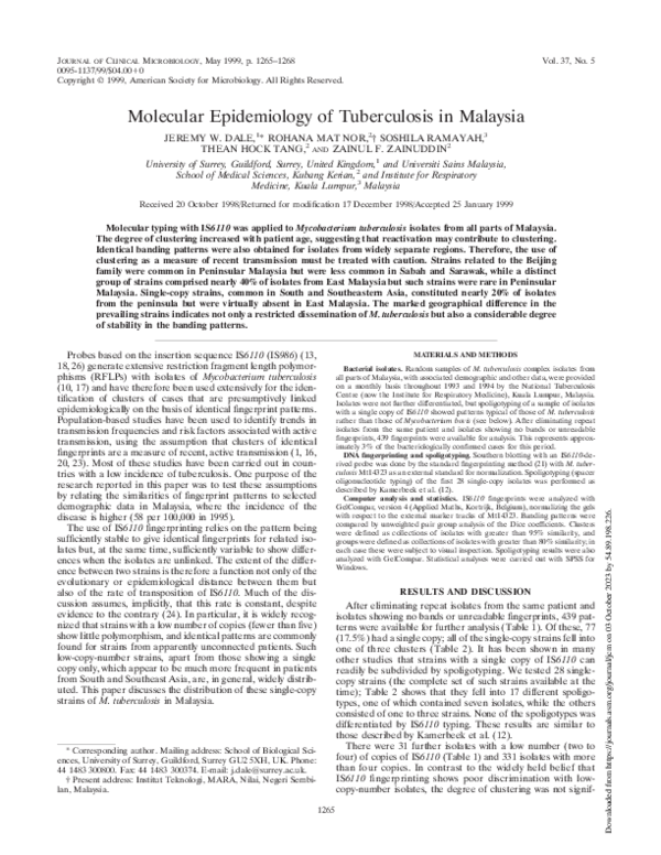 (PDF) Molecular Epidemiology of Tuberculosis in Malaysia | ROHANA MAT ...