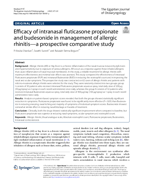 (PDF) Efficacy of intranasal fluticasone propionate and budesonide in ...