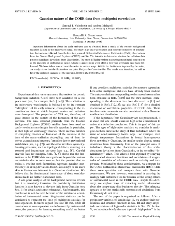 (PDF) Gaussian nature of the COBE data from multipoint correlations