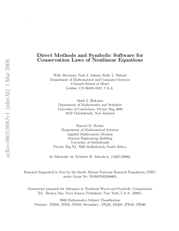 (PDF) Direct Methods and Symbolic Software for Conservation Laws of ...