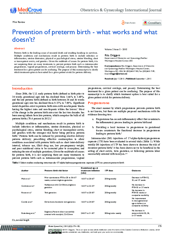 (PDF) Prevention of Preterm Birth - What Works and What Doesn’t?