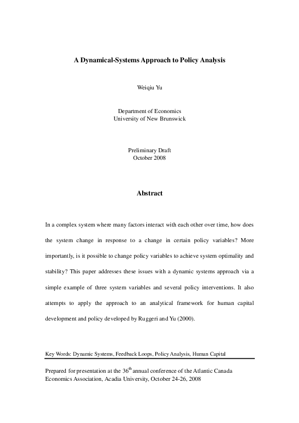 (PDF) A Dynamical-Systems Approach to Policy Analysis