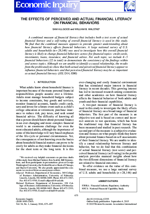 (PDF) The Effects of Perceived and Actual Financial Literacy on ...