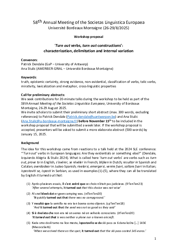 (PDF) 'Turn out verbs' and 'turn out constructions': delimitation ...