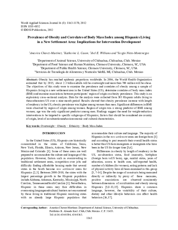 (PDF) Prevalence of obesity and correlates of body mass index among ...