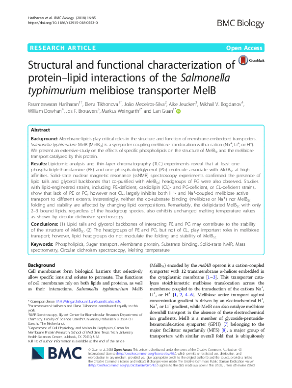 (PDF) Structural and functional characterization of protein–lipid ...