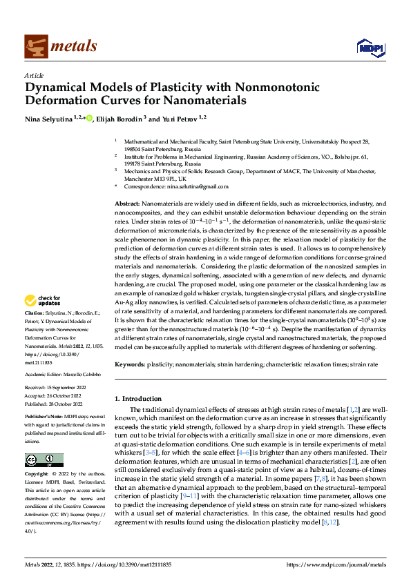 (PDF) Dynamical Models of Plasticity with Nonmonotonic Deformation ...