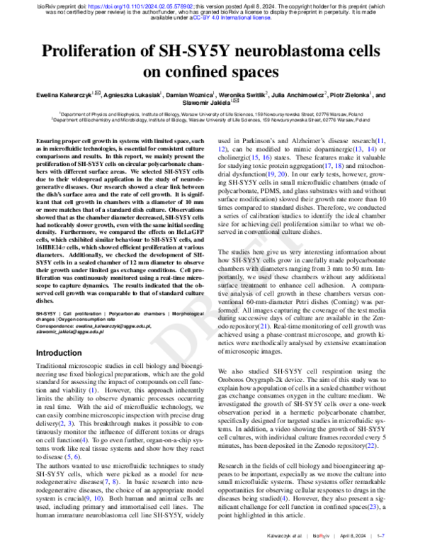 (PDF) Proliferation of SH-SY5Y neuroblastoma cells on confined spaces