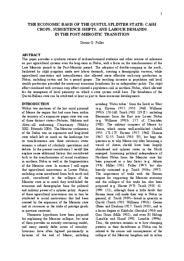 (PDF) THE ECONOMIC BASIS OF THE QUSTUL SPLINTER STATE: CASH CROPS ...