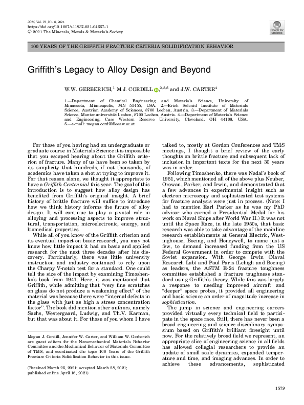 (PDF) Griffith’s Legacy to Alloy Design and Beyond