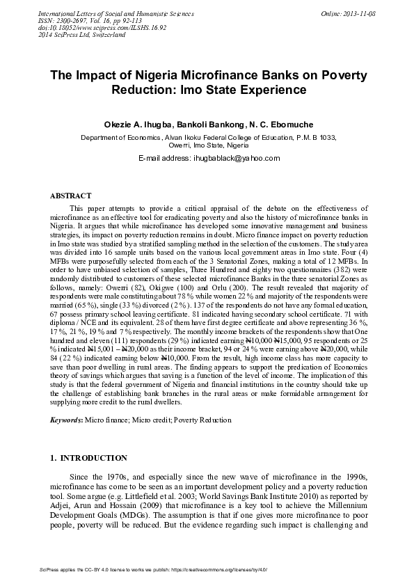 (PDF) The Impact of Nigeria Microfinance Banks on Poverty Reduction ...