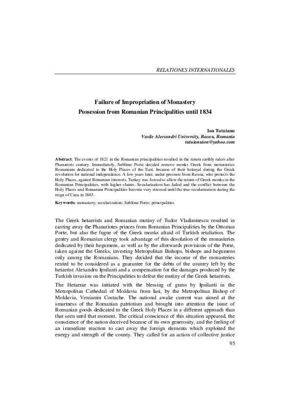 (PDF) Failure of Impropriation of Monastery Possession from Romanian ...