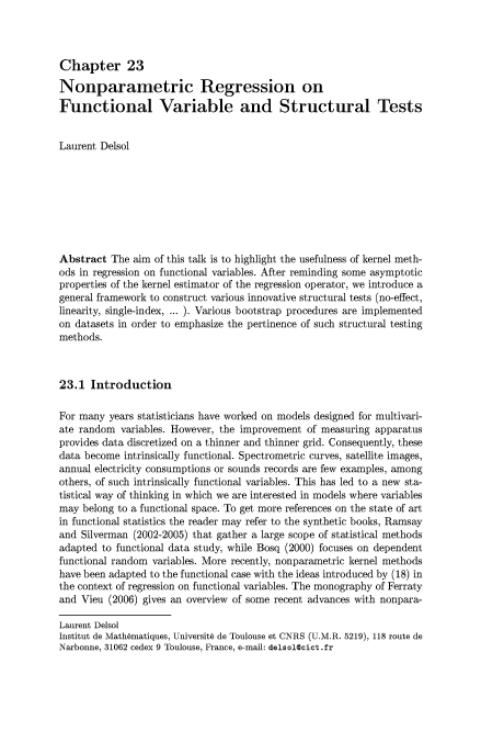 (PDF) Nonparametric Regression on Functional Variable and Structural Tests