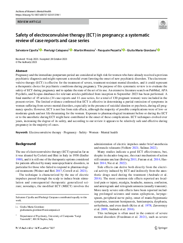 (PDF) Safety of electroconvulsive therapy (ECT) in pregnancy: a ...