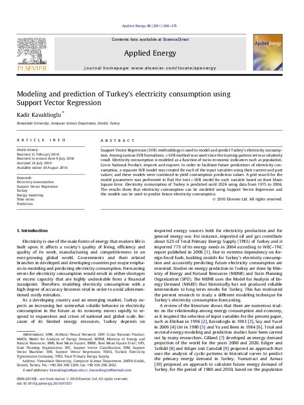 (PDF) Modeling and prediction of Turkey’s electricity consumption using ...