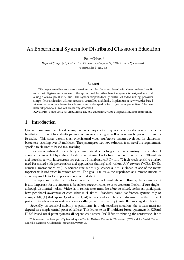 (PDF) An experimental system for distributed classroom education