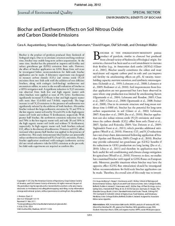 (PDF) Biochar and Earthworm Effects on Soil Nitrous Oxide and Carbon ...