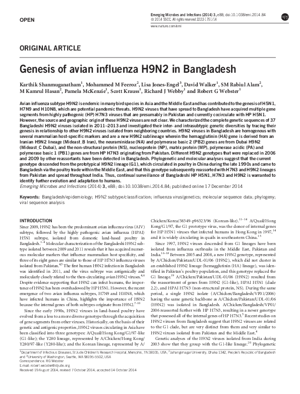 (PDF) Genesis of avian influenza H9N2 in Bangladesh