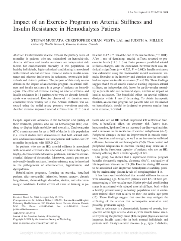 (PDF) Impact of an Exercise Program on Arterial Stiffness and Insulin ...