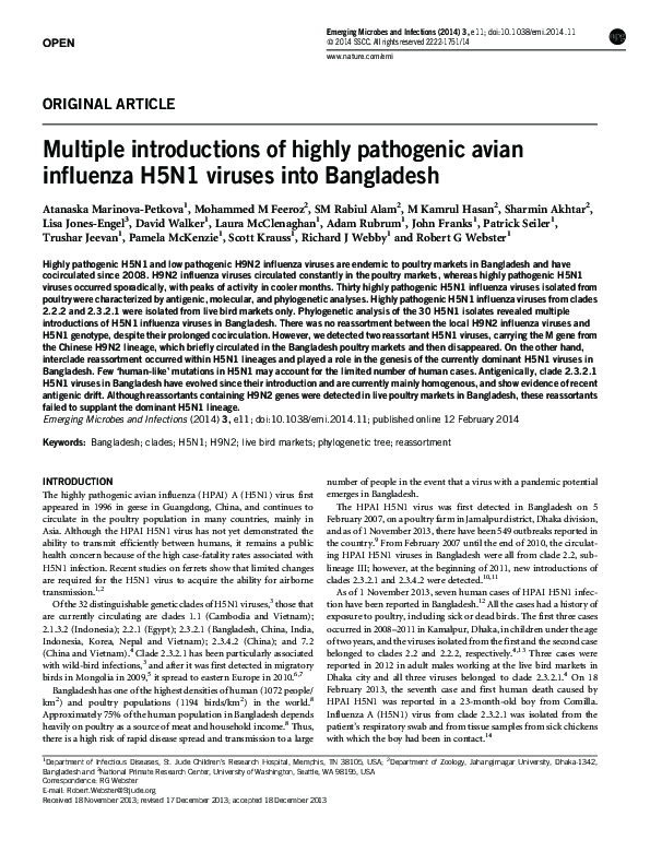 (PDF) Multiple introductions of highly pathogenic avian influenza H5N1 ...
